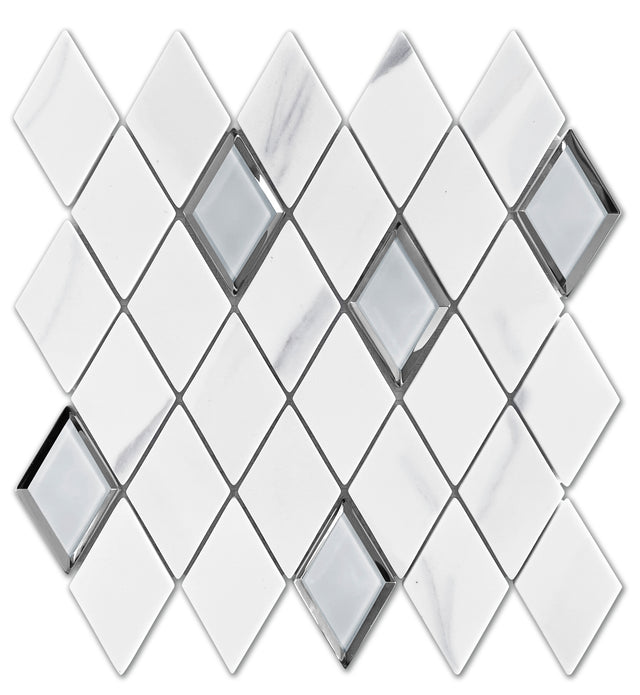 Emser L'Amour 12"x12" Diamond Mosaic 2"x4" White