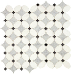 Daltile Lavaliere 14" X 14" Petal Mosaic Polished Carrara/Thassos/Blk Ant Mirror