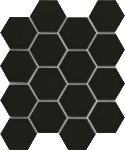 Emser Catch 10" X 12" Hexagon Mosaic 3" Glossy  Black 