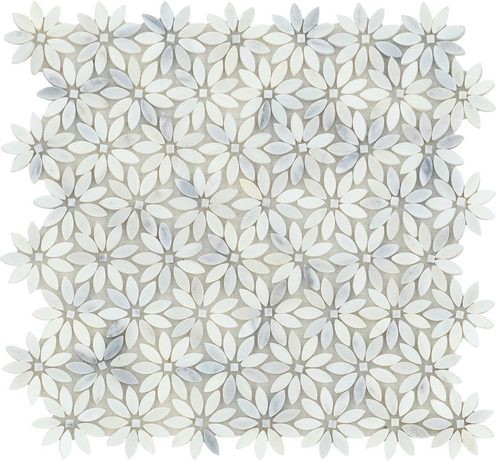 Emser Winter Frost 12"x13" Daisy Mosaic 0.33"x0.83" Winter frost